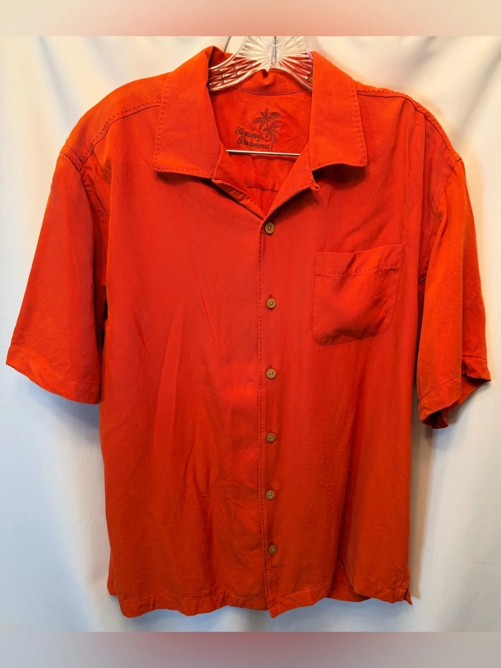 Tommy Bahama Men’s Medium 100% Silk‎ Shirt Short Sleeve Dark Orange Hawaiian
